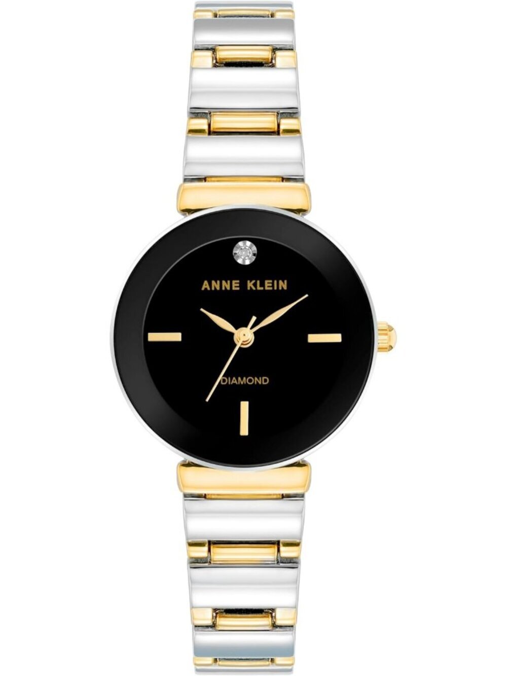 Anne Klein Womens Silver Black Analog Quartz Genuine Diamond Dial Bracelet Watch